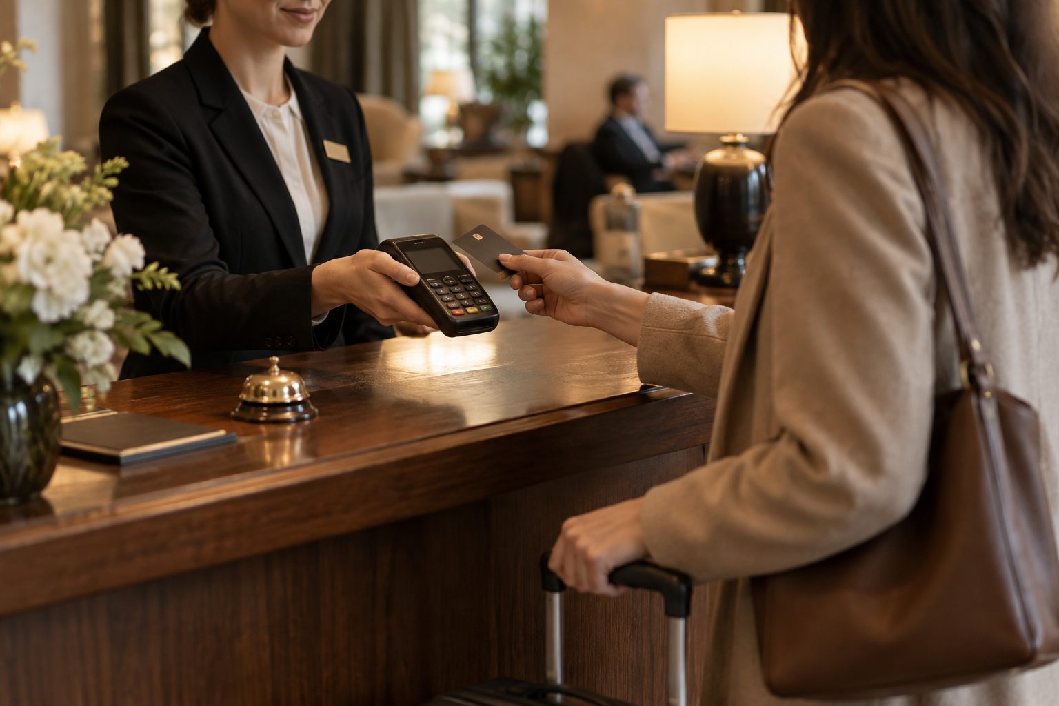 Die Rezeption eines Hotels, das mit Shoppi Pay kassiert